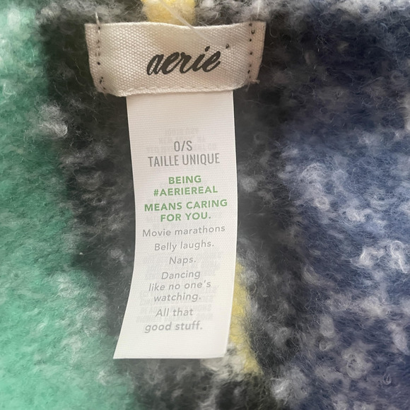 Aerie Blanket Scarf Adult One Size Teal Blue Plaid Brushed Fuzzy Soft Wrap Shawl - Picture 3 of 10